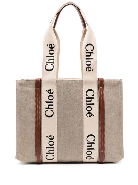 chloe woody tote bag leather|chloe medium woody canvas tote.